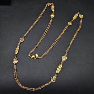Roget Gold Tone Heart Chain Necklace Vintage 1990s Costume Jewelry